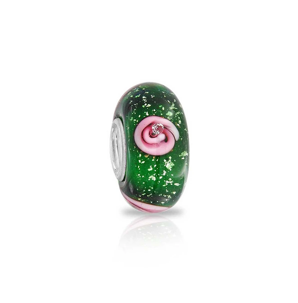 Bling Jewelry Murano Glass Charm Bead Sterling Silver Core Floral Blue Pink Green Spacer