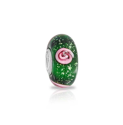 Bling Jewelry Murano Glass Charm Bead Sterling Silver Core Floral Blue Pink Green Spacer