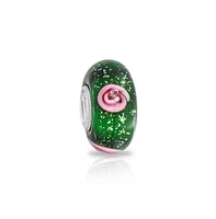 Bling Jewelry Murano Glass Charm Bead Sterling Silver Core Floral Blue Pink Green Spacer