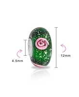 Bling Jewelry Murano Glass Charm Bead Sterling Silver Core Floral Blue Pink Green Spacer