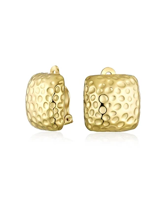 Bling Jewelry Geometric Casual Fashion Speckle Hammered Square Clip On Earrings Silver Gold Plated For Non Pierced Ears
