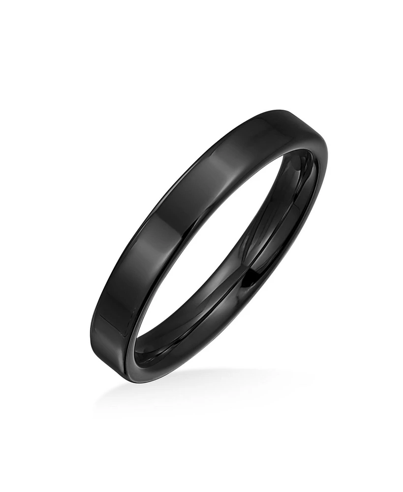 Bling Jewelry Plain Simple Thin Flat Band Rings Polished Titanium Comfort Fit 3MM