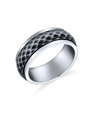 Bling Jewelry Multi Faceted Prism Cut Band Fidget Spinner Rings Two Silver Tone Oxidized Stainless 8MM