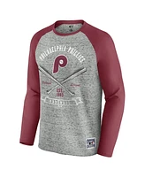 Fanatics Men's Heather Gray Philadelphia Phillies Raw Edge Raglan Long Sleeve Baseball T-Shirt