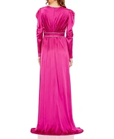 Mac Duggal Women's Rhinestone Trim Puff Sleeve Gathered Gown