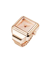 Nine West Women's Quartz Polished Square Rose Gold-Tone Metal Alloy Ring Watch, 21mm