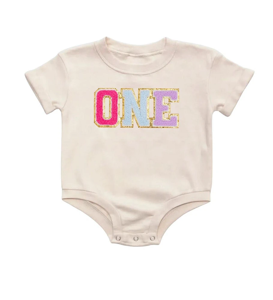 Sweet Wink Baby Girls First Birthday Patch Short Sleeve Romper