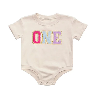Sweet Wink Baby Girls First Birthday Patch Short Sleeve Romper