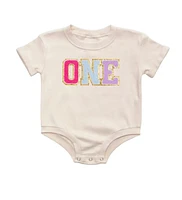 Sweet Wink Baby Girls First Birthday Patch Short Sleeve Romper