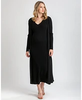 Pietro Brunelli Maternity Soft Viscose Knit V-Neck Side Slit Dalia Dress