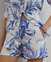 Lauren Ralph Women's Paisley Linen Drawcord Shorts