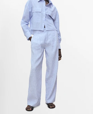 Mango Women's Striped Linen-Blend Trousers Pants