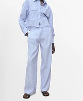 Mango Women's Striped Linen-Blend Trousers Pants
