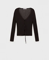 Mango Women's Ribbed Knit Bows Cardigan Sweater