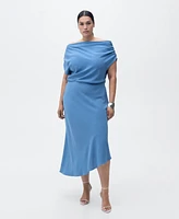 Mango Women's Asymmetrical-Neck Midi Dress