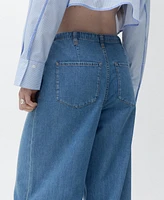 Mango Women's Belted Wide Leg Denim Pants