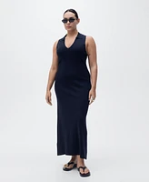 Mango Women's Lapel Knitted Midi Dress