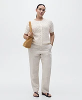 Mango Women's Short Sleeve Openwork Knit Cardigan Sweater
