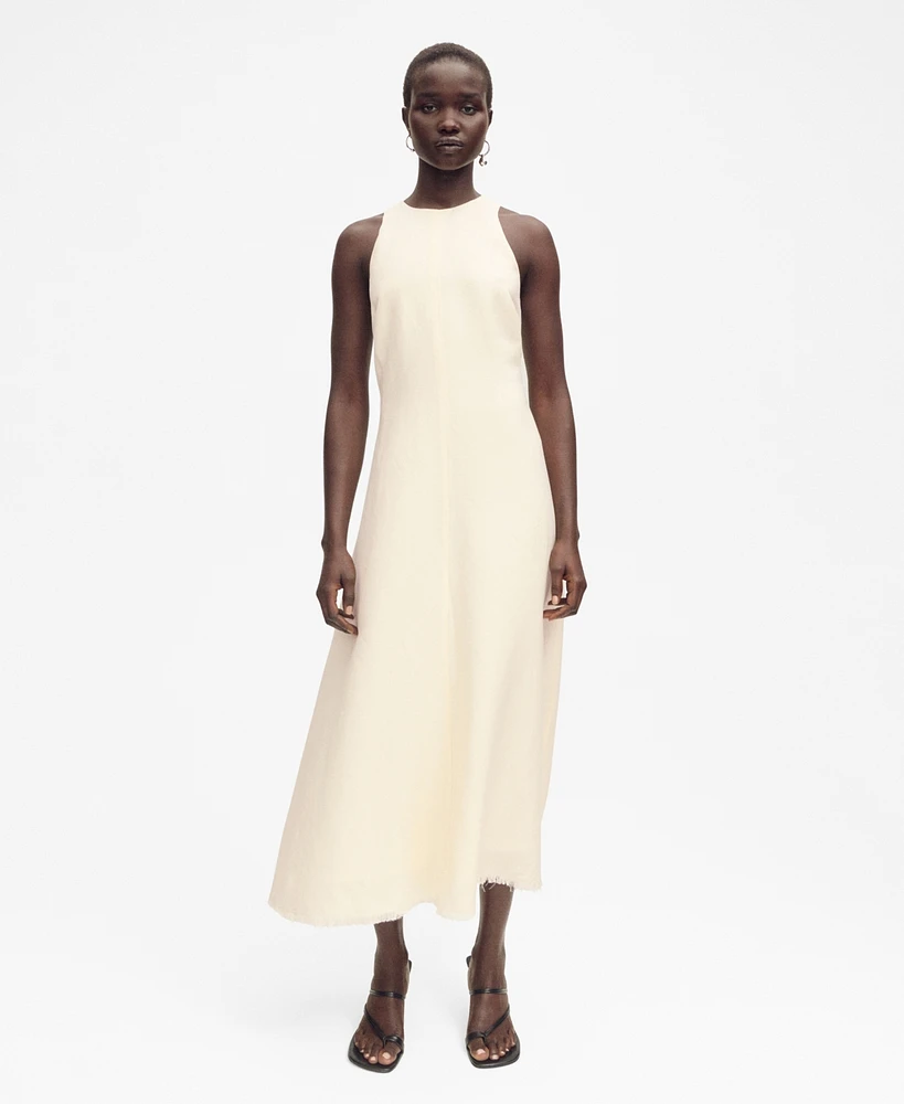 Mango Women's Frayed Hem Linen Dress