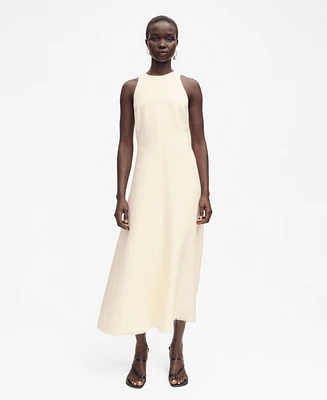 Mango Women's Frayed Hem Linen Dress