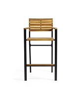 Modern Industrial Acacia Wood Barstool Set of 2, Teak and Black