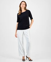 Kasper Women's Button-Cuff Crewneck T-Shirt