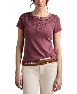 Lucky Brand Women's Cotton Cutwork Henley Tee