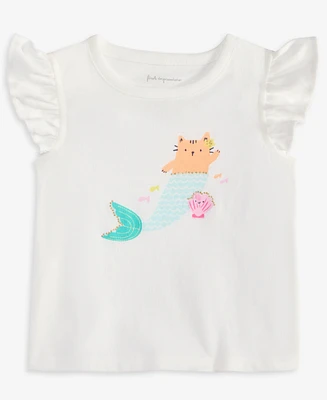 First Impressions Baby Girls Kitty Mermaid Graphic Flutter-Sleeve Top, Exclusively at Macy's