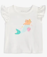 First Impressions Baby Girls Kitty Mermaid Graphic Flutter-Sleeve Top, Exclusively at Macy's