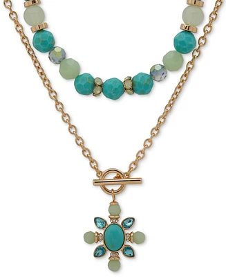 Anne Klein Gold-Tone Mixed Stone & Bead Flower Layered Pendant Necklace, 16" + 3" extender
