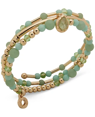 Anne Klein Gold-Tone Mixed Stone & Bead Coil Bracelet