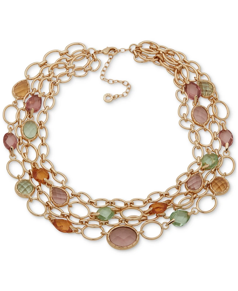 Anne Klein Gold-Tone Oval Link & Stone Layered Collar Necklace, 16" + 3" extender