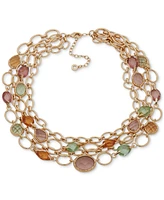 Anne Klein Gold-Tone Oval Link & Stone Layered Collar Necklace, 16" + 3" extender