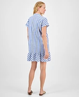 Style & Co Women's Striped Cotton Short-Sleeve Shirtdress, Exclusively at Macy's