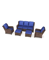 5-Piece Rattan Patio Conversation Set (Gray-Navy)