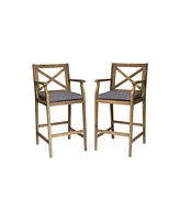 Logan Acacia Wood Patio Barstools, Set of 2: Transitional Charm with Durable Design