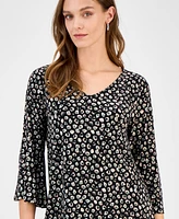 Kasper Women's Printed V-Neck Flare-Sleeve Top