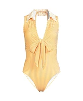 Lands' End Women's Polo High Leg One Piece Swimsuit
