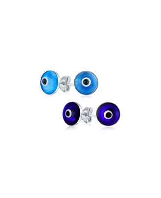 Bling Jewelry Set of 2 Spiritual Protection Evil Eye Stud Earrings Murano Glass Silver 9MM