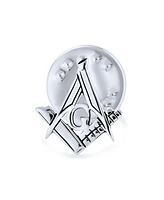 Bling Jewelry Set of 2 Tiny Masonic Freemason Stud Earrings and Brooch Pin Oxidized Silver