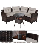 4PCS Outdoor Patio Rattan Furniture Set Cushioned Sofa Table
