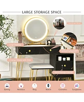Modern Dressing Table with Storage Cabinet-Black