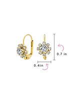 Bling Jewelry Set of 3 Multi Colors Crystal Flower Gold Plated Drop Earrings Lever Back