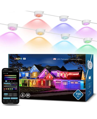 Lepro E1 Ai Permanent Outdoor Lights App Control, 150ft Smart Rgb+Ic Christmas House Lights with 60 Warm/Cool White Led Pucks, Alexa Google Enabled, A