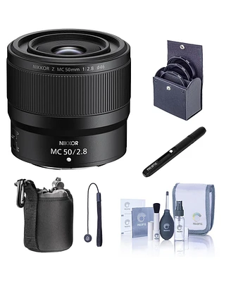 Nikon Nikkor Z Mc 50mm f/2.8 Lens, Bundle with Bower 3-Piece 46mm Filter Kit, Pouch, Lens Cleaner, Cleaning Kit, Lens Cap Tether