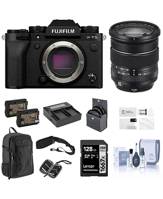 Fujifilm X-T5 Mirrorless Camera, Black with Xf 16-80mm f/4.0 R Ois Wr Lens, 128GB Sd Card, Backpack, 2x Battery, Dual Charger, 72mm Filter Kit, Screen
