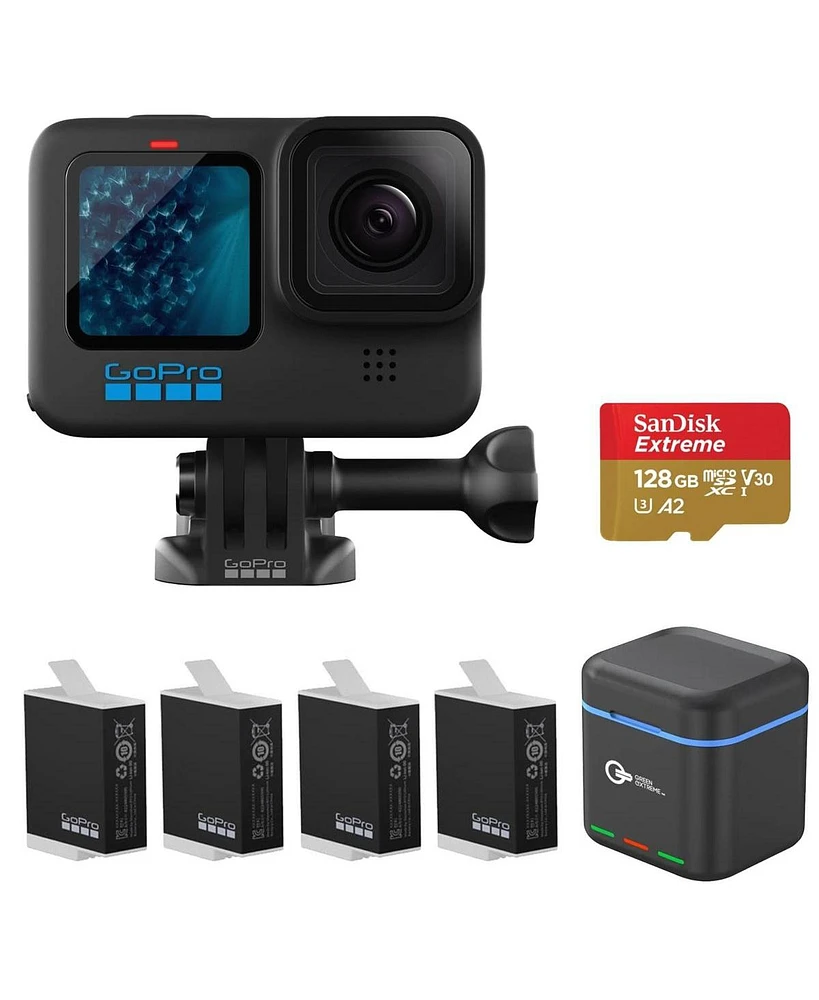 GoPro GoPro HERO12 Black Camera Bundle 128GB Uhs-i U3 microSDXC Memory Card, 2x Extra Rechargeable Battery, 2x Enduro Rechargeable Battery, Dual Batte