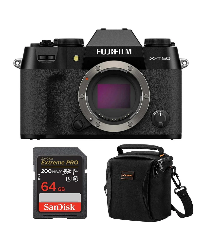 Fujifilm X-T50 Mirrorless Camera, Black, Bundle with 64GB Sdxc Memory Card and Shoulder Bag