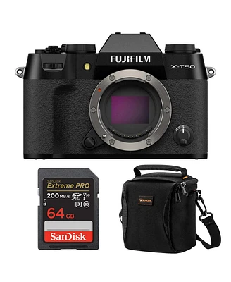 Fujifilm X-T50 Mirrorless Camera, Black, Bundle with 64GB Sdxc Memory Card and Shoulder Bag