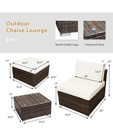 Gymax 5PCS Outdoor Furniture Set Patio Rattan Armless Chair & Ottoman w/ Cushion